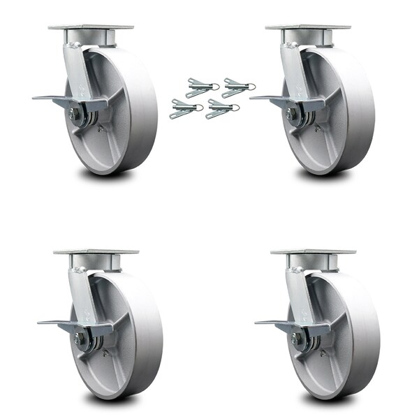 8 Inch Kingpinless Semi Steel Wheel Swivel Caster Set with Brake and Swivel Lock